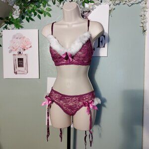 Sexy Christmas Lingerie Set With Attached Garter Straps.